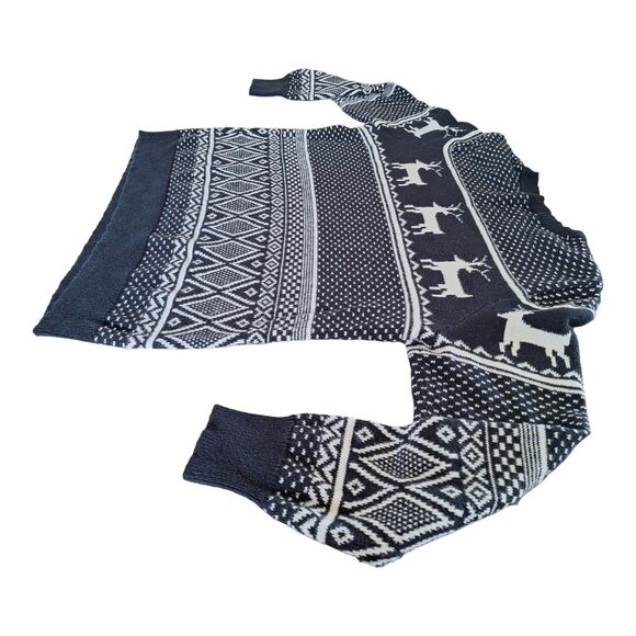 Old Navy Sweater Holiday Reindeer Fair Isle Cotton Blend Black White size XXL - Picture 5 of 11